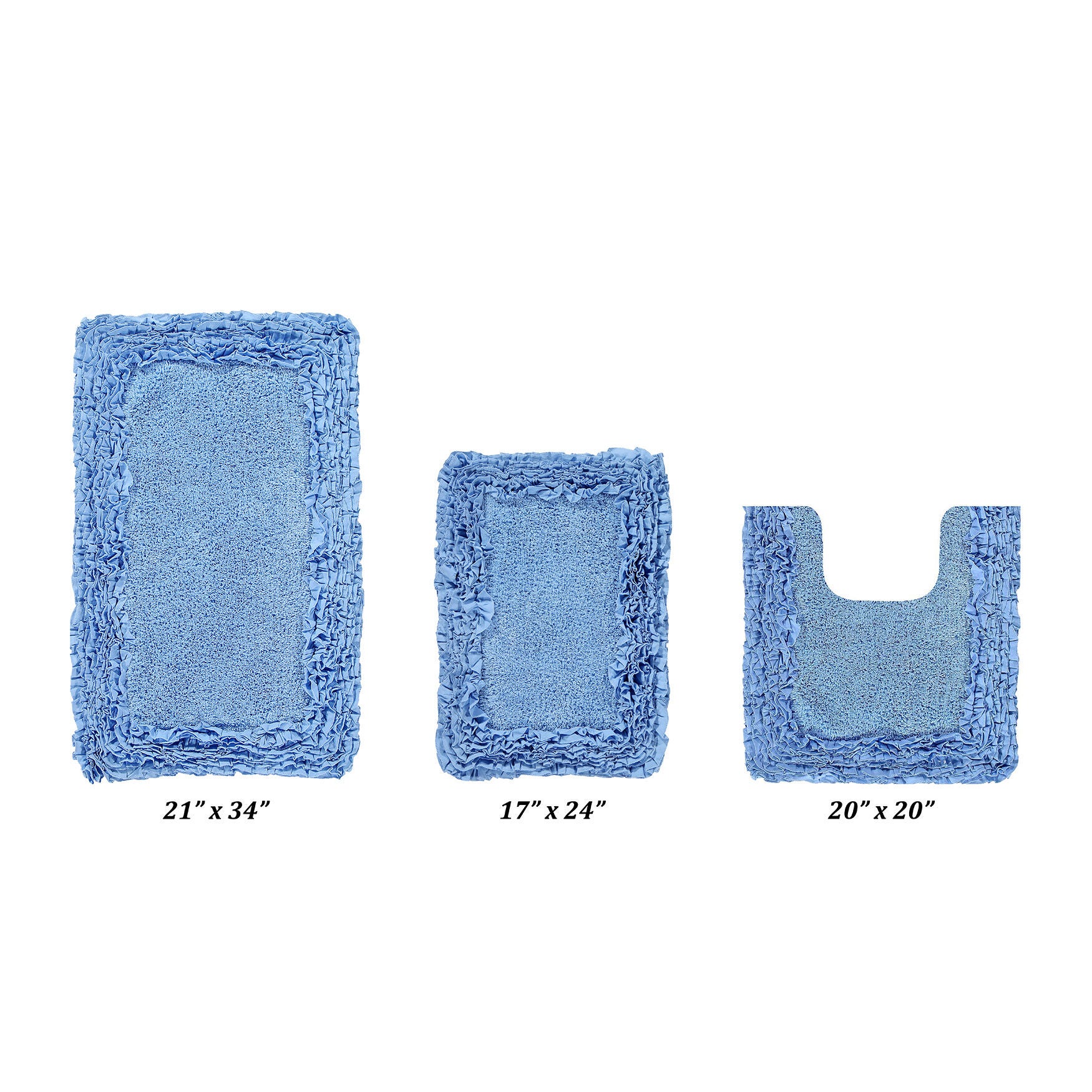 Shaggy Border Bath Rug Mat, 3 Piece Set, (17 inches X 24 inches | 20 inches X 20 inches | 21 inches X 34 inches), BLUE, hi-res image number 0