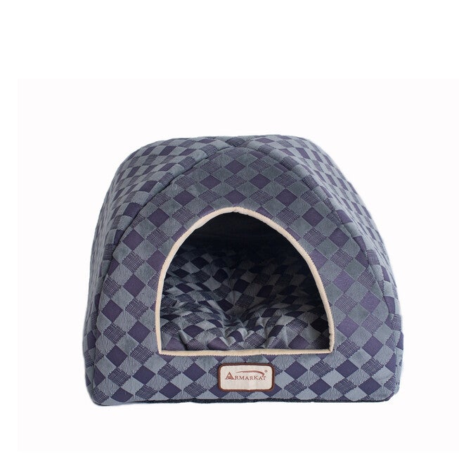 Purple Gray Checkered Cat Dog Bed, , alternate image number null