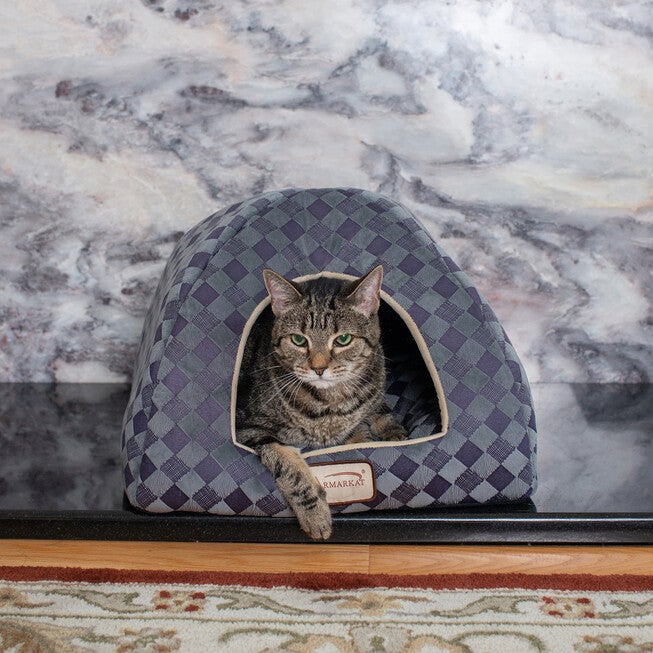 Purple Gray Checkered Cat Dog Bed, , on-hover image number null