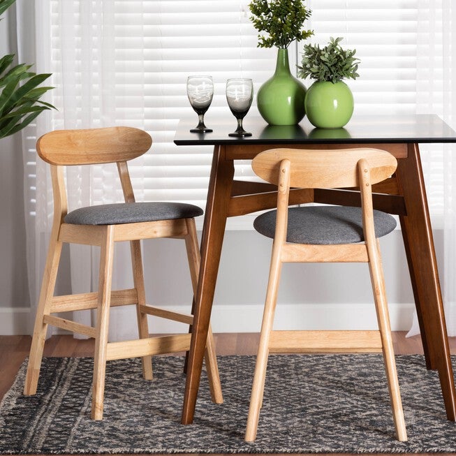 Ulyana Mid-Century Modern Grey Fabric And Natural Brown Finished Wood 2-Piece Counter Stool Set, , alternate image number 5