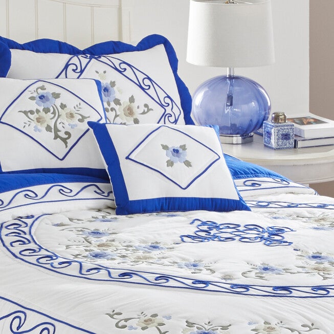 Ava Embroidered Cotton Breakfast Pillow, COBALT BLUE, hi-res image number null