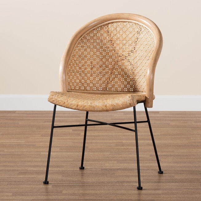 Lisa Modern Bohemian Natural Brown Rattan And Black Metal Dining Chair, , alternate image number 8