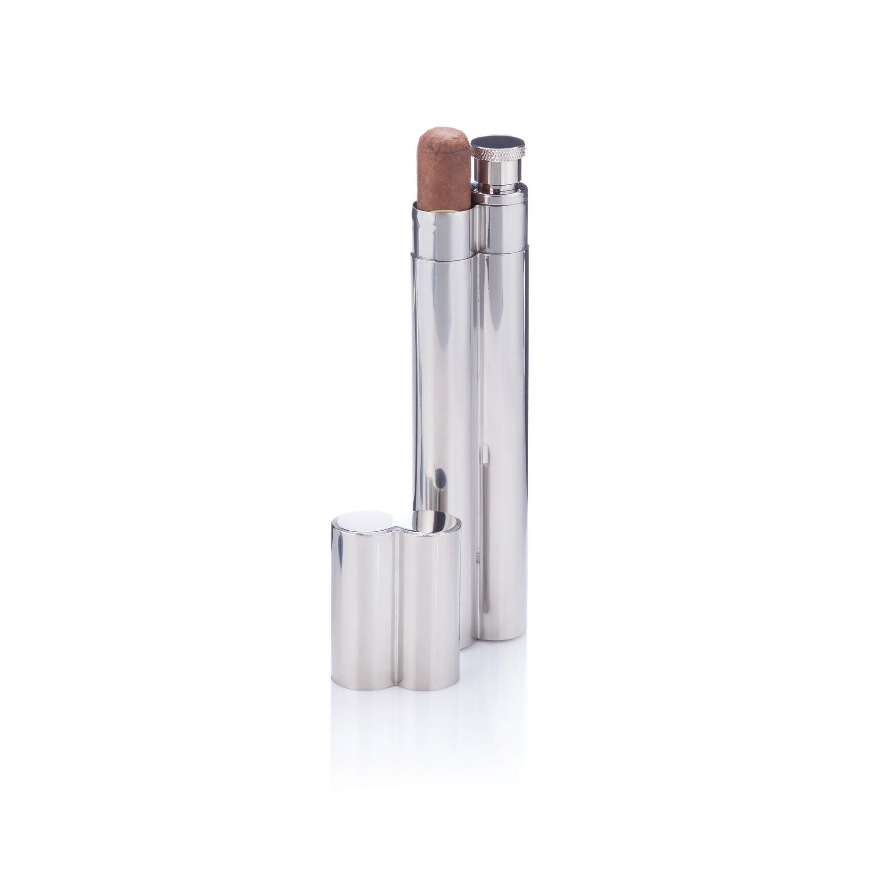 Stainless Steel Cigar Holder And 2 Oz Flask, METALLIC, hi-res image number 0