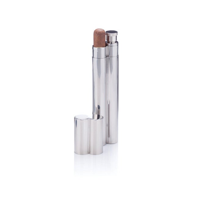 Stainless Steel Cigar Holder And 2 Oz Flask, METALLIC, hi-res image number 0