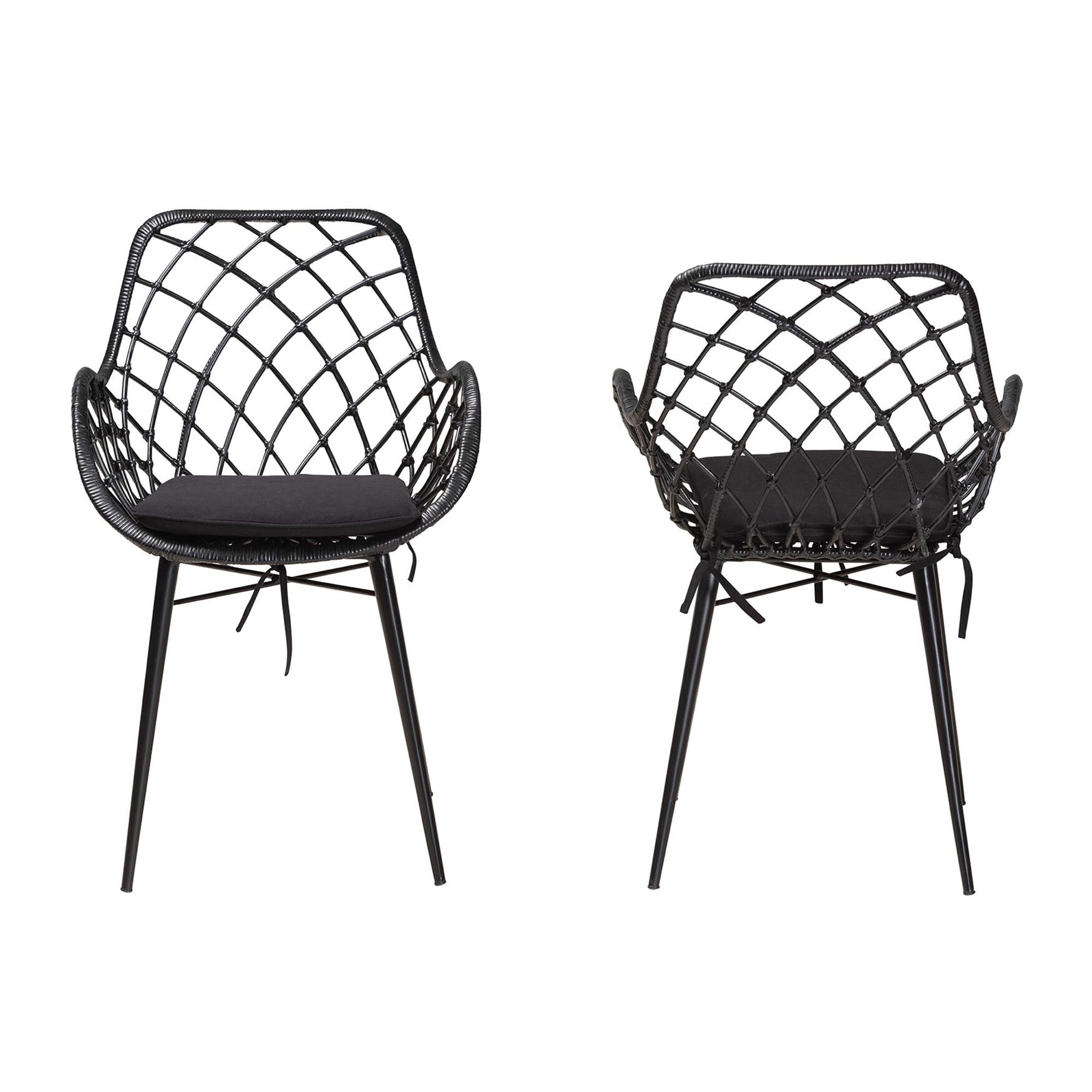 Ballerina Modern Bohemian Black Finished Rattan And Metal Dining Chair, , on-hover image number 1