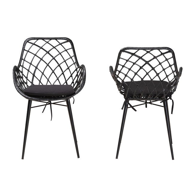 Ballerina Modern Bohemian Black Finished Rattan And Metal Dining Chair, , on-hover image number 1