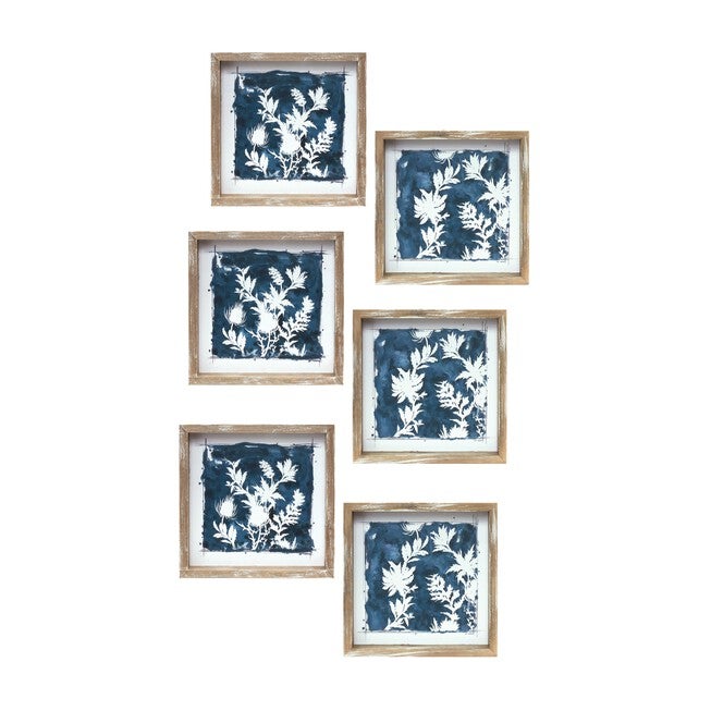 Wood Framed Floral Outline Print (Set of 6), WHITE/BLUE/BROWN, hi-res image number 0