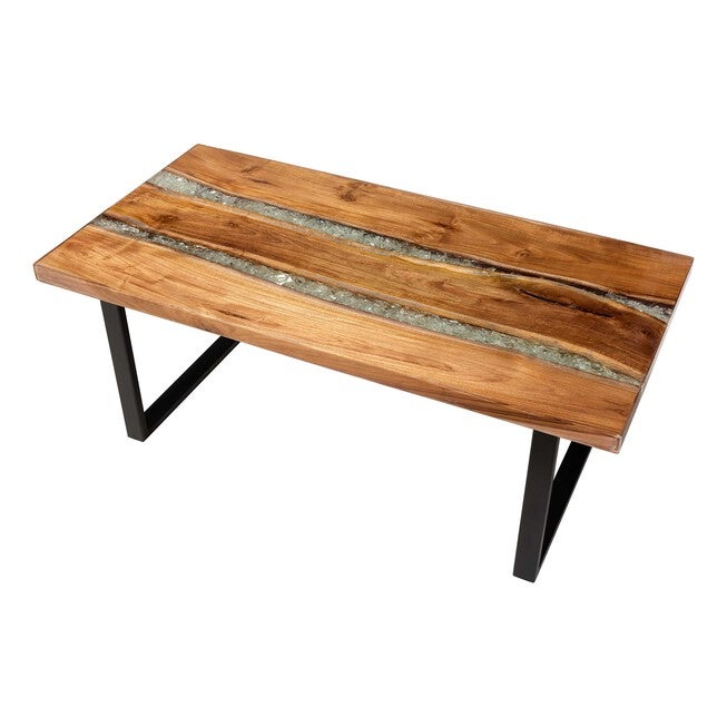 Apio Wood Epoxy Resin Coffee Table with Glass Inlay, Rectangular, BROWN, alternate image number 4