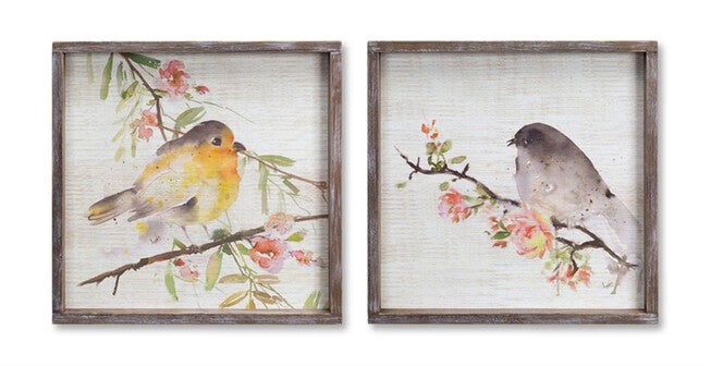 Wood Framed Watercolor Bird Plaque (Set of 2), BROWN WHITE, hi-res image number 0
