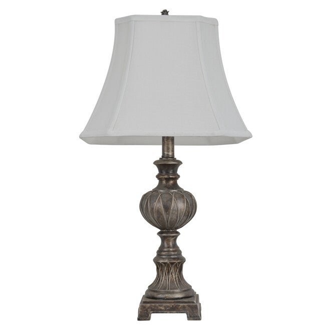25 inches Carved Silver Tone Table Lamp, SILVER TONE, hi-res image number 0