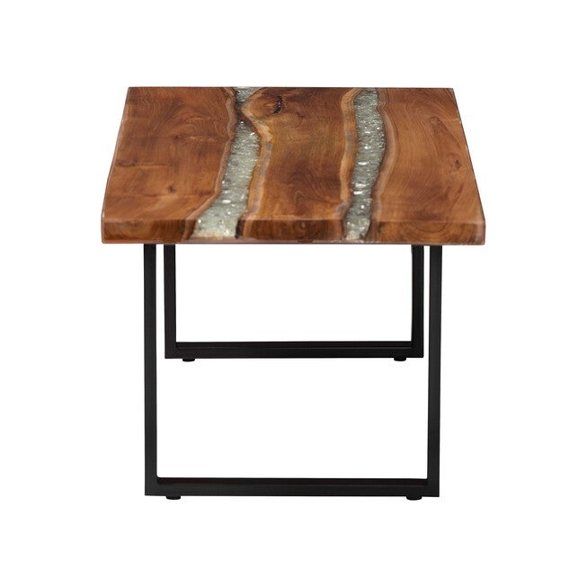 Apio Wood Epoxy Resin Coffee Table with Glass Inlay, Rectangular, BROWN, alternate image number 3