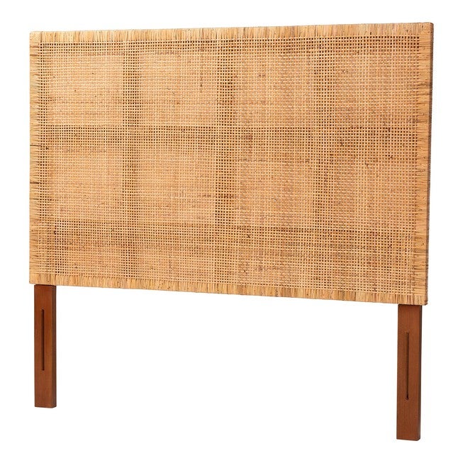 Lesia Bohemian Natural Rattan and Mahogany Wood Queen Size Headboard, LIGHT, alternate image number null