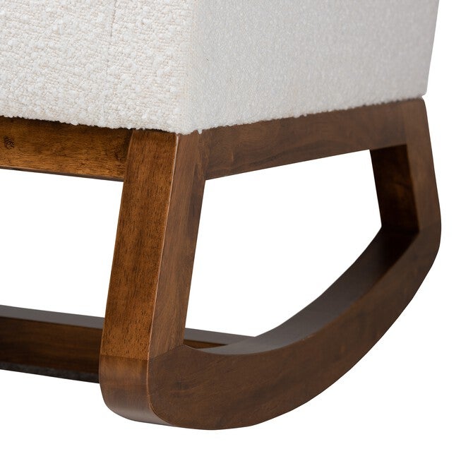 Yashiya Mid-Century Modern Off-White Boucle Upholstered And Walnut Brown Finished Wood Rocking Chair, , alternate image number 5