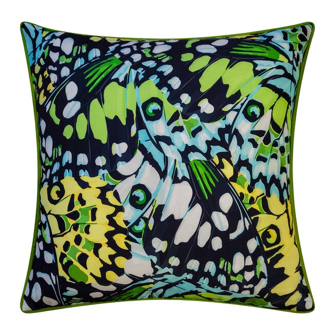 Edie @ Home Indoor/Outdoor Abstract Allover Butterfly Wings Decorative Throw Pillow 20X20, Black Magenta Multi, BLACK CITRON MULTI, hi-res image number 0