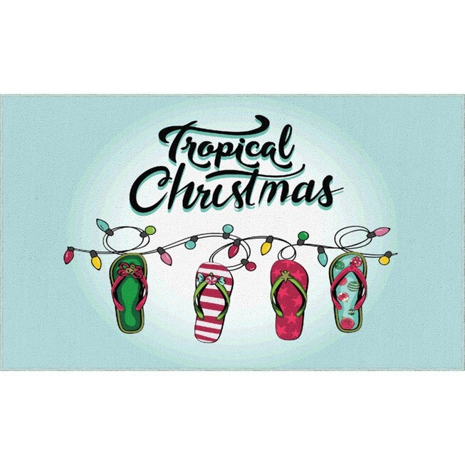 Tropical Christmas Light Blue Kitchen Rug, LIGHT BLUE, hi-res image number 0