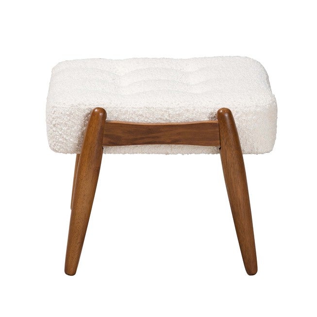 Jeanine Japandi Cream Boucle Fabric And Walnut Brown Finished Rubberwood Ottoman Footstool, , alternate image number 2