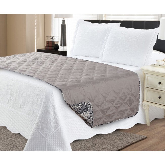 French Demask Reversible Quilted Bed Runner Protector, , on-hover image number null