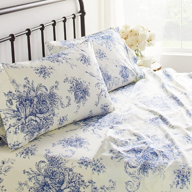 Toile Cotton Sheet Set, Navy, , on-hover image number 1