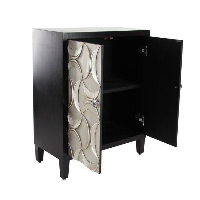 Modern Rectangular Black Wooden Crescent Moon Cabinet, 32 inchesH x 31 inchesL x 16 inchesW, , alternate image number null
