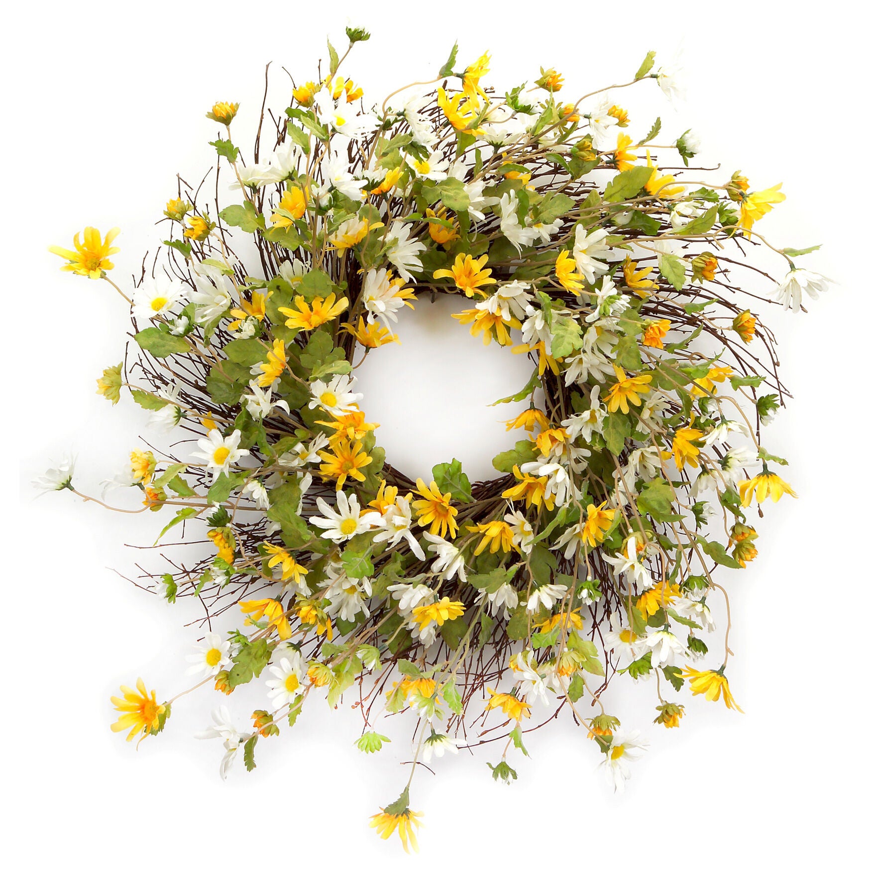 Mixed Daisy Floral Wreath 24 inchesD, YELLOW, hi-res image number 0