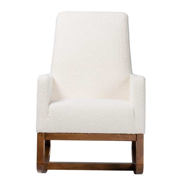 Yashiya Mid-Century Modern Off-White Boucle Upholstered And Walnut Brown Finished Wood Rocking Chair, , on-hover image number 1