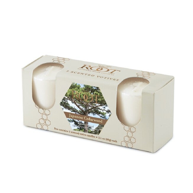 Japanese Cedarwood Scented Votive Candle, Set 3, NATURAL, hi-res image number 0