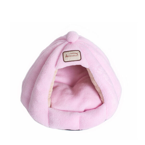Plush Faux Fleece Cave Cat dog Bed, Soft PInk, , alternate image number null
