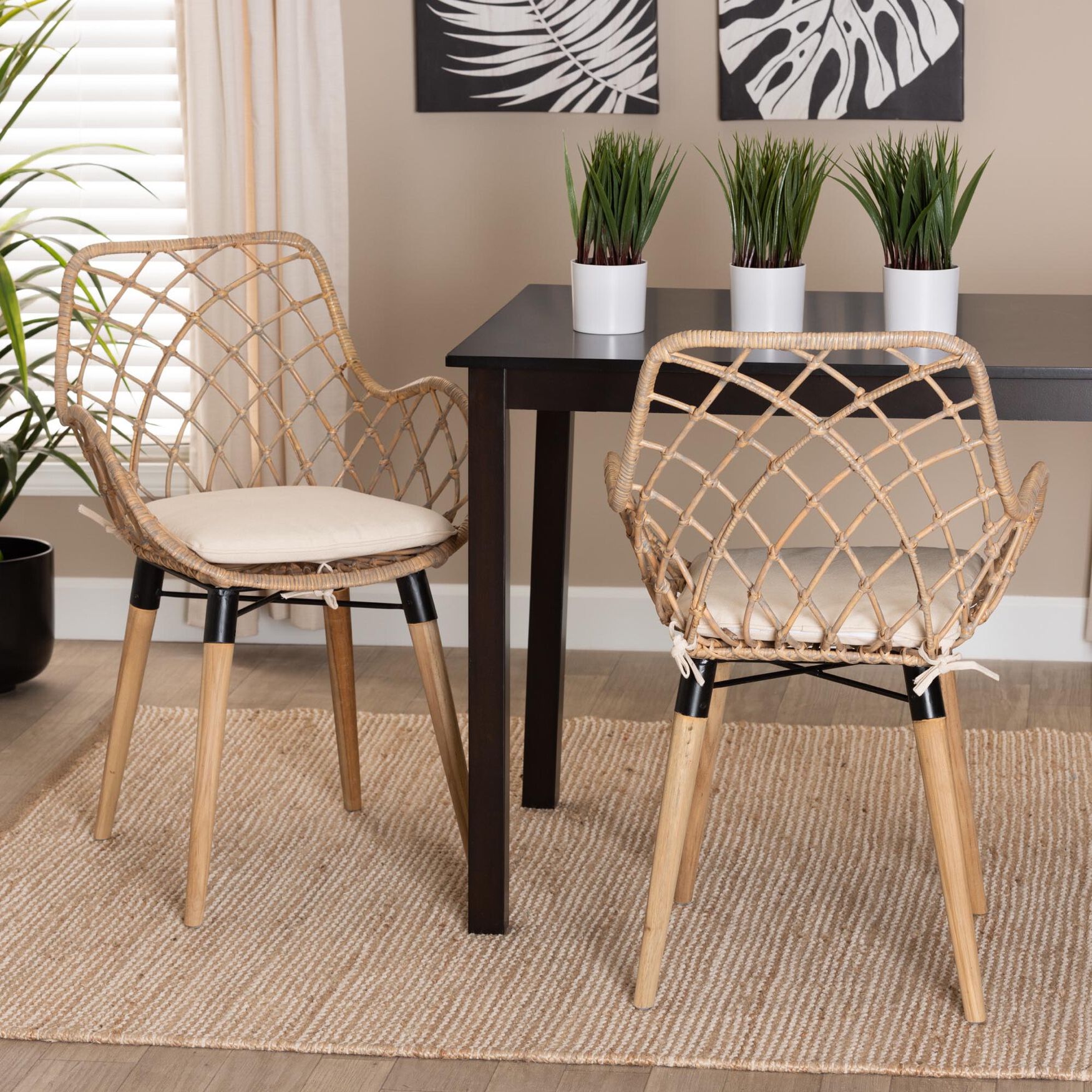 Ballerina Modern Bohemian Black Finished Rattan And Metal Dining Chair, , alternate image number 12