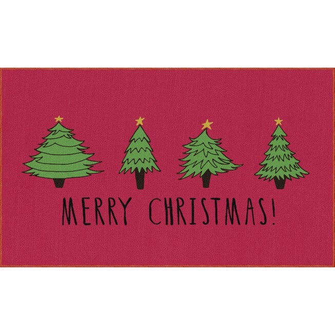 Christmas Trees Red Kitchen Rug, RED, hi-res image number 0