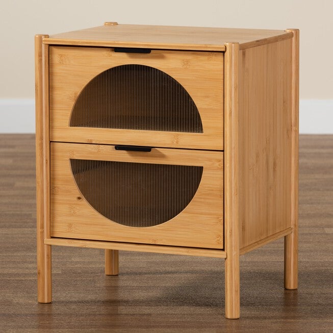 Naresh Mid-Century Modern Transitional Natural Brown Bamboo Wood 2-Drawer End Table, , alternate image number null