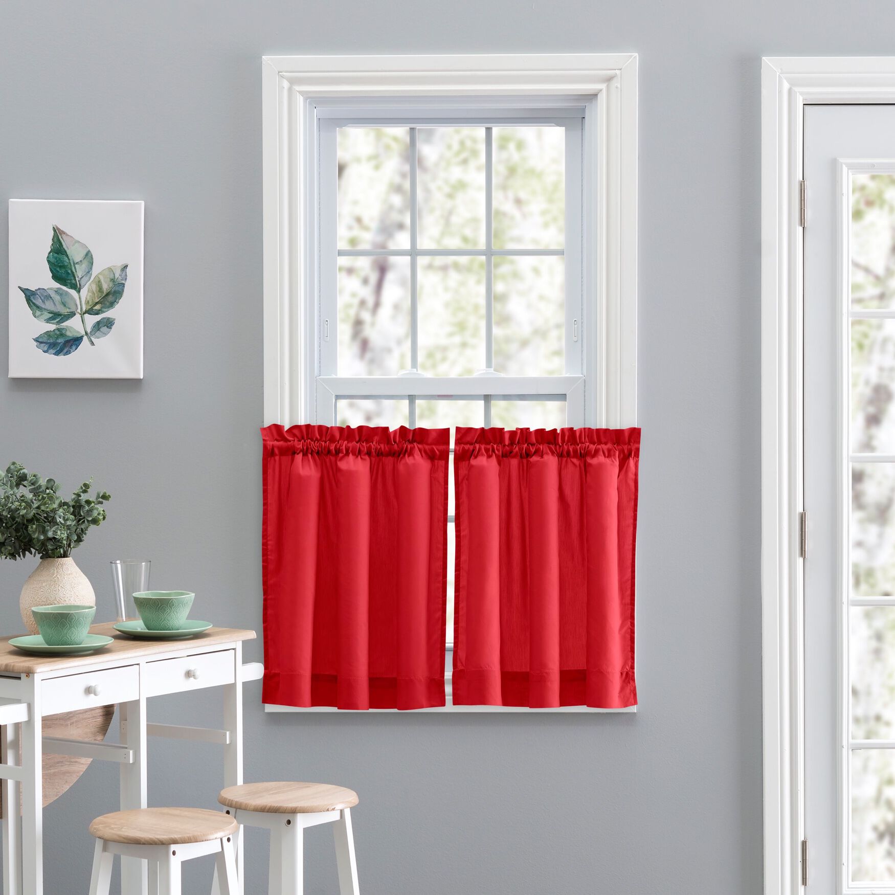 Stacey Curtain Tailored Tier Pair, RED, hi-res image number 0