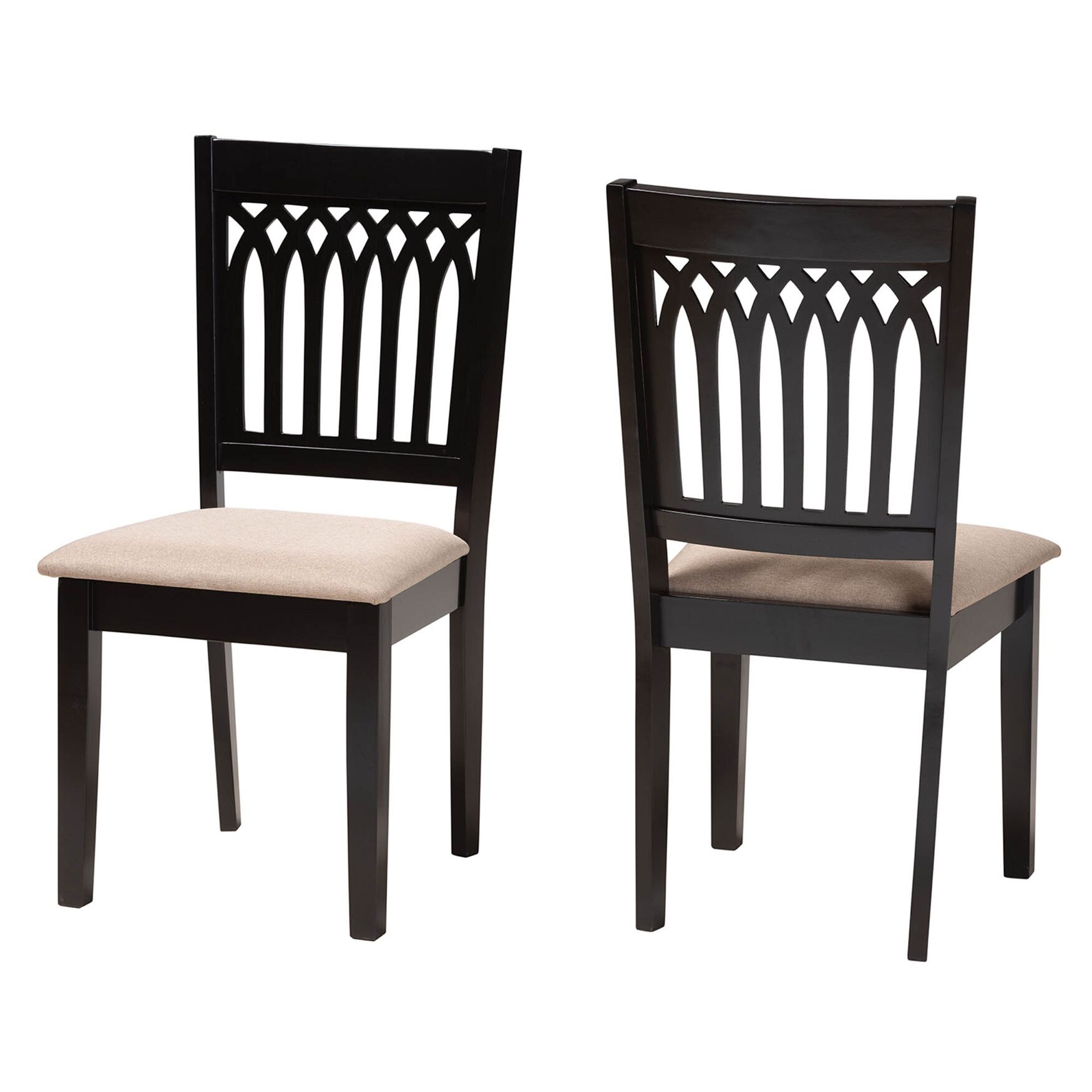 Genesis Modern Beige Fabric And Dark Brown Finished Wood 2-Piece Dining Chair Set, BEIGE DARK BROWN, hi-res image number 0