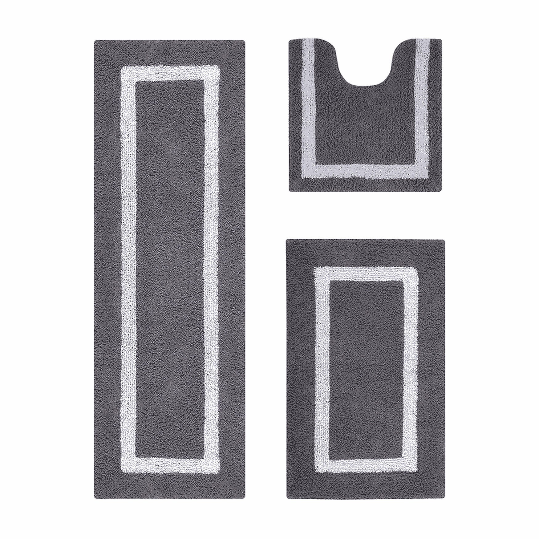 Hotel Collection 100% Cotton 3 Piece (20 inches X 20 inches | 21 inches X 34 inches | 20 inches X 60 inches) Bath Rug Set, GRAY WHITE, hi-res image number 0