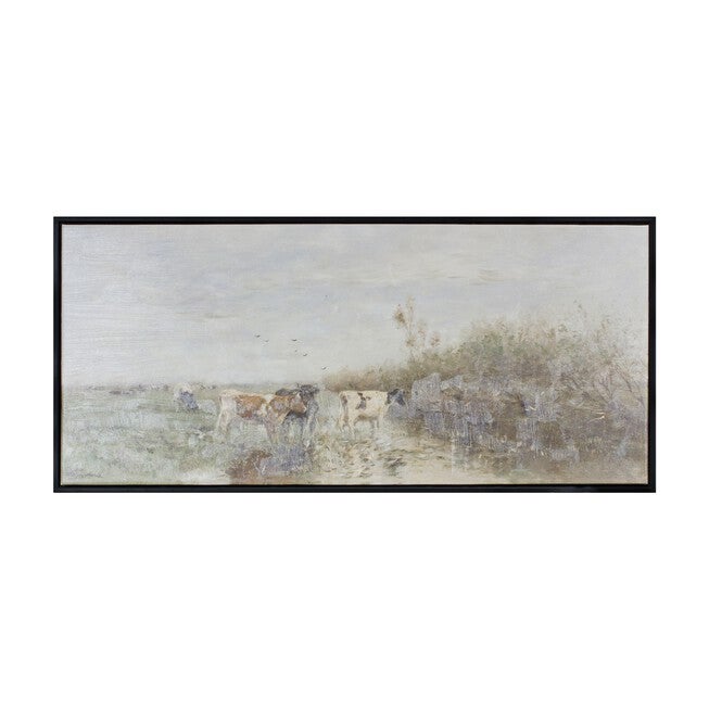 Cow and Stream Print 37.25 inchesL x 17 inchesH Canvas/Plastic, WHITE/BLACK/GREEN, hi-res image number 0