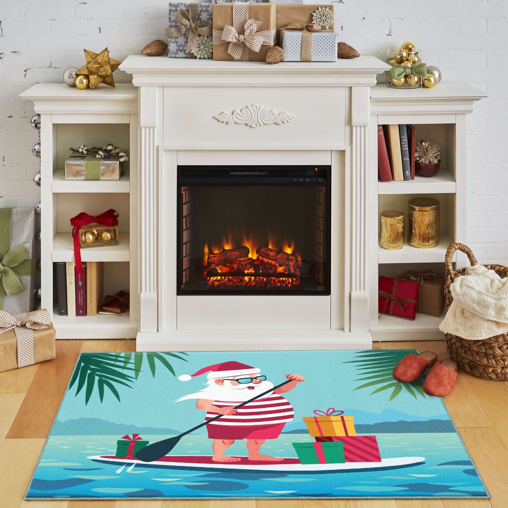 Paddleboard Santa Multi Kitchen Rug, , alternate image number 5