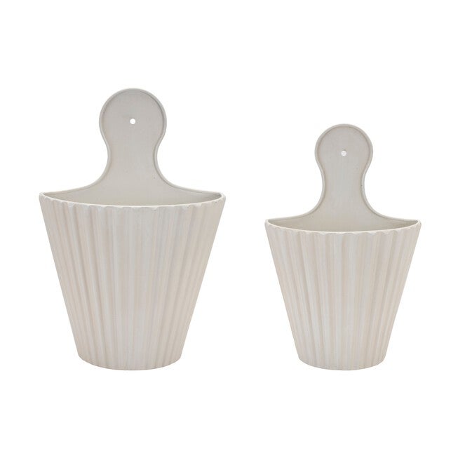 Ribbed Metal Wall Pocket (Set of 2), WHITE, hi-res image number 0