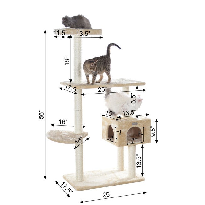 Gleepet 57 inches Beige Real Wood Cat Tree With Playhouse And Perch, , alternate image number null