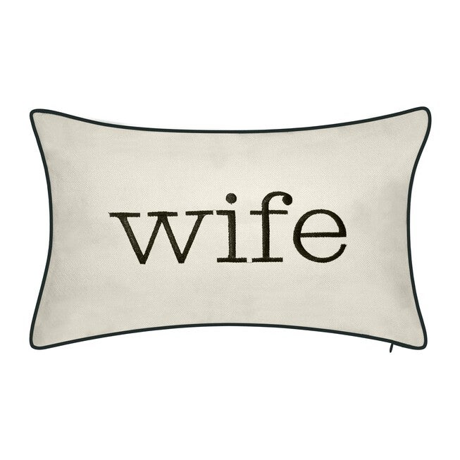 Celebrations ""Husband"" and ""Wife"" Embroidered Decorative Pillow , OYSTER BLACK, hi-res image number 0