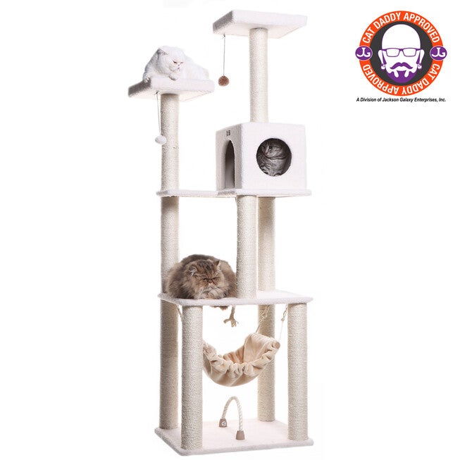 Classic 73 inches Real Wood Cat Tree Four Levels With Swing, Hammock, Condo, Perch, IVORY, hi-res image number null