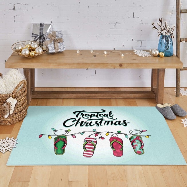 Tropical Christmas Light Blue Kitchen Rug, , alternate image number 3