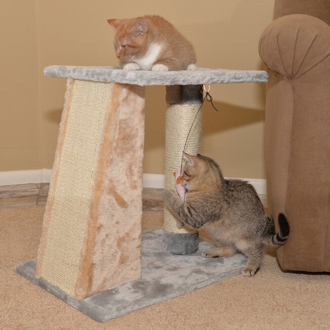 Two-Level Platform Real Wood Cat Scratcher With Sisal Carpet Board, , on-hover image number 1