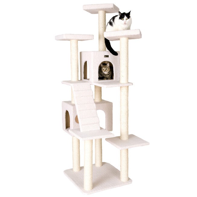 Classic 77 inches Multi Levels Real Wood Cat Tree With Ramp, Three Perches, Two Condos, , alternate image number null