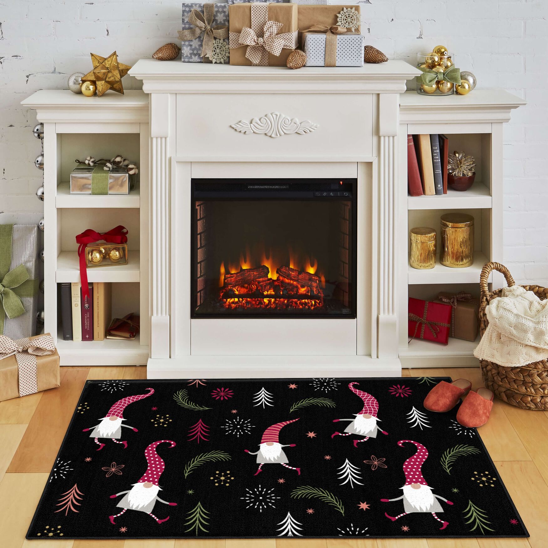 Dancing Elves Black Kitchen Rug, , alternate image number 5