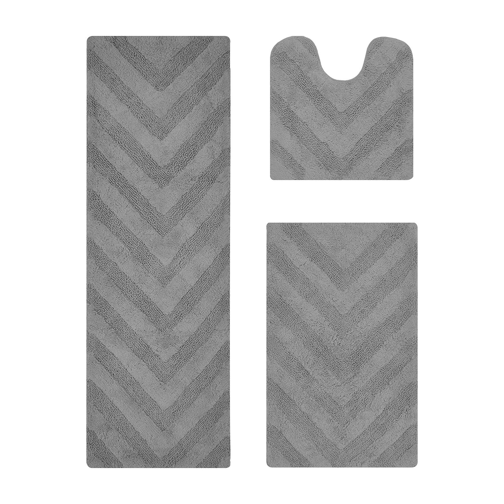 Hugo Collection 100% Cotton 3 Piece (20 inches X 20 inches | 21 inches X 34 inches | 20 inches X 60 inches) Bath Rug Set, GRAY, hi-res image number 0