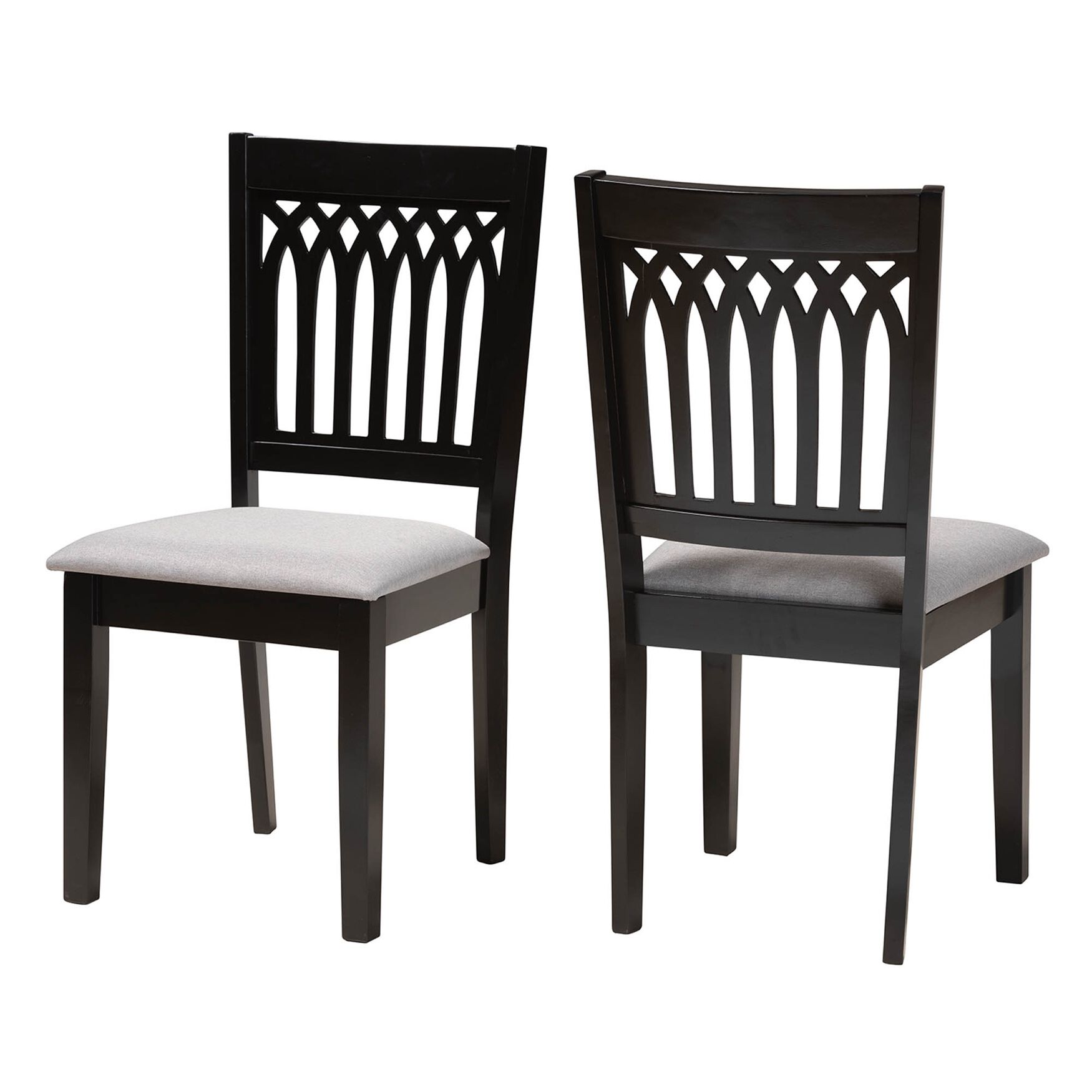 Genesis Modern Beige Fabric And Dark Brown Finished Wood 2-Piece Dining Chair Set, GREY DARK BROWN, hi-res image number 0