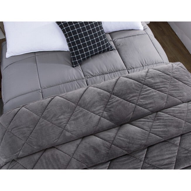 2pc Velvet Blanket & Down Alternative Comforter Set, Gray, , on-hover image number null