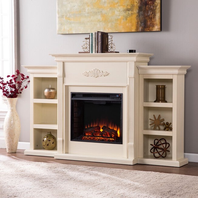 Tennyson Electric Fireplace with Bookcases, IVORY, hi-res image number 0