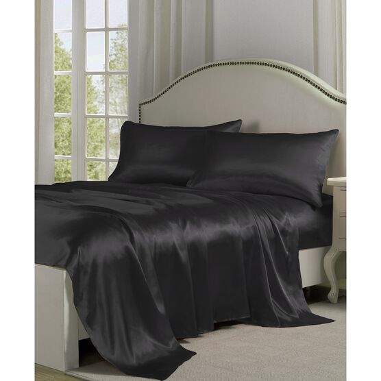 Belles & Whistles Black Satin Sheet Set, BLACK, hi-res image number null