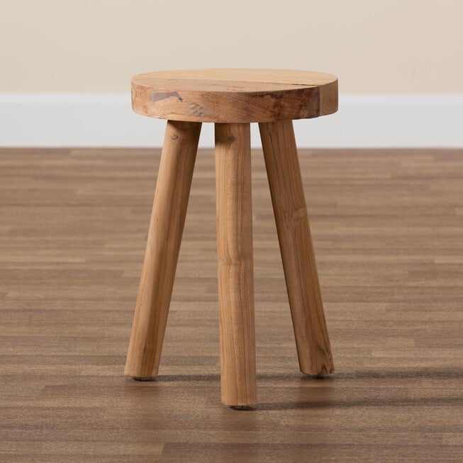 Terah Mid-Century Modern Natural Brown Teak Wood Ottoman Footstool, , alternate image number 6