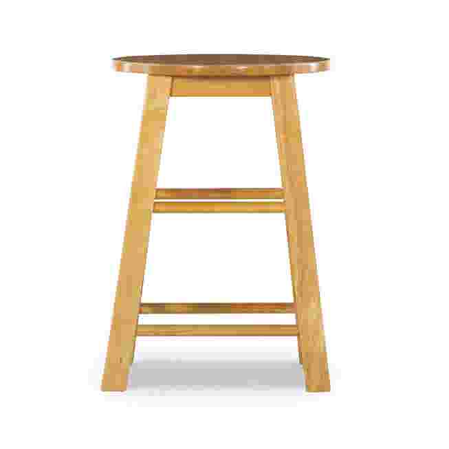 Wood counter bar stool with round seat and horizontal ladder rails